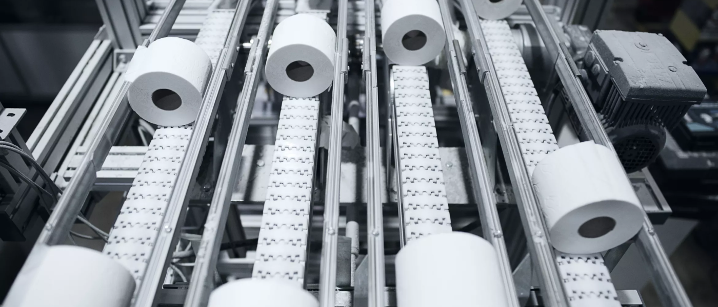 paper tissue rolls on conveyor line